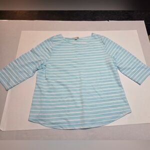 Studio Works Sky Blue and White Striped 3/4 Sleeve Top EUC Size XL